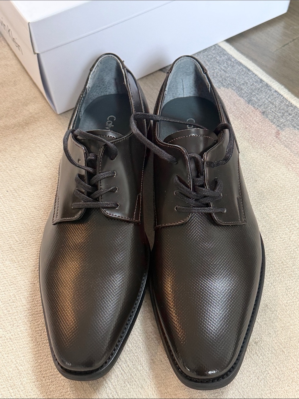 Calvin Klein Men's Dark Brown Textured Leather Derby Shoes